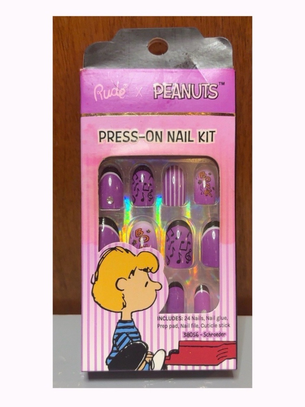 Rude x Peanuts Schroeder Press-On Nail Kit Purple Music Nails NIB - Picture 2 of 4